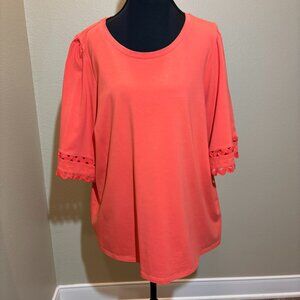 Chico's Orange Round Neckline Kimono Short Sleeve Pullover Top